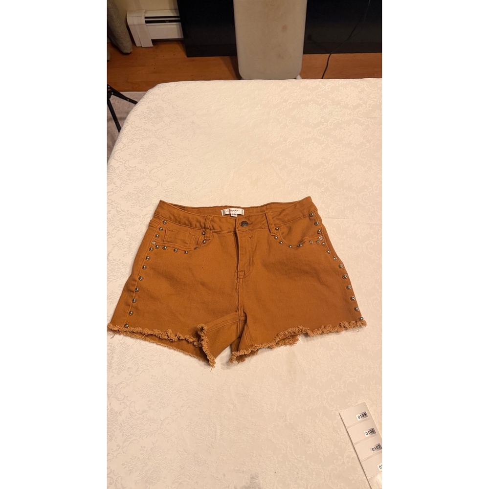 2 Hearts Women's Studded Cutoff Denim Shorts Rust Brown Size 7/28